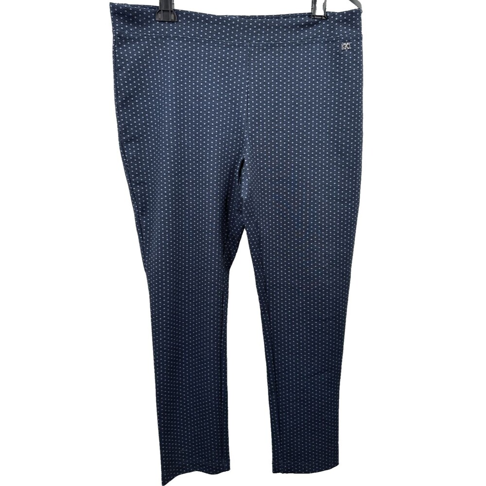 Calvin Klein Pants XL Women's Blue Dot Slim Leg Pull On Ankle Business Casual